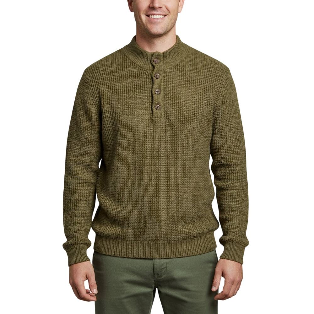 Alesbury Henley Waffle Knit Green Sweater Pullover Wool Blend Men's Medium NWT